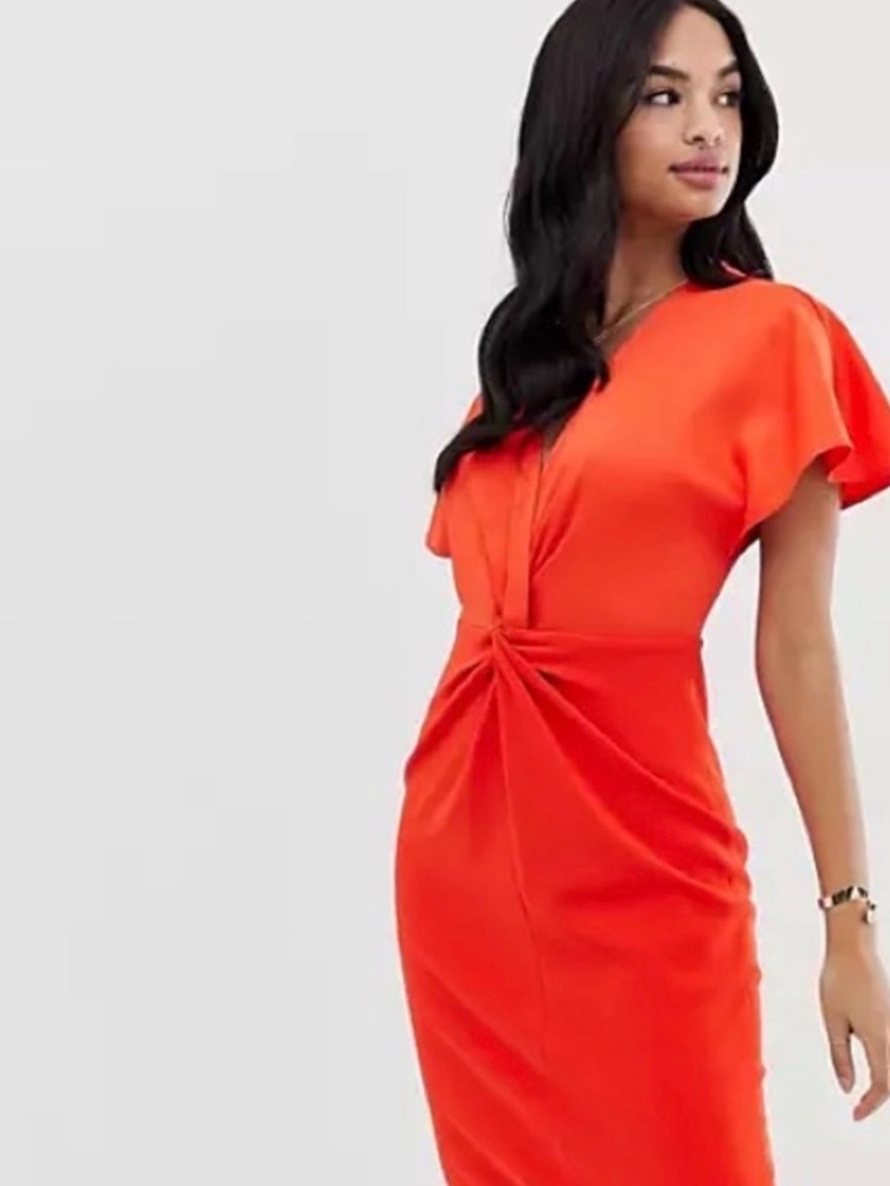 Ted Baker Orange Twist-Front Midi Dress - Picture 3 of 6